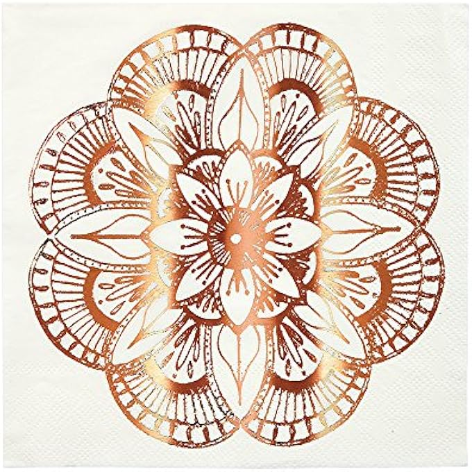 MANDALA PATTERN LARGE NAPKINSROSE GOLD FOIL PARTY PAPER NAPKINS, WEDDING, BIRTHDAY & CELEBRATION TABLE DCOR, PACK OF 16 - Image 1